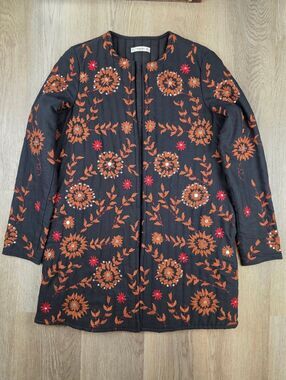 Mango Quilted Embroidered Jacket Size M